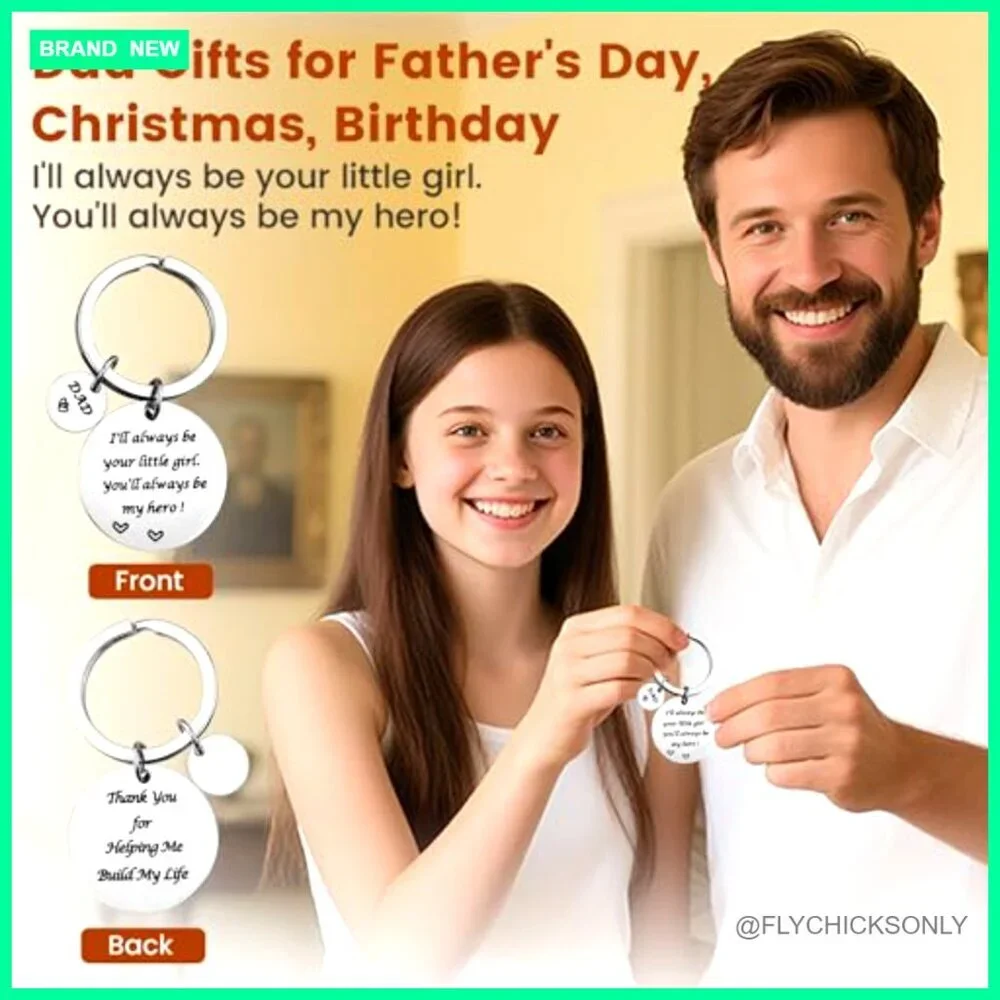 Stainless Steel Father Daughter Keychain, Hero Dad Gift for Birthday Christmas